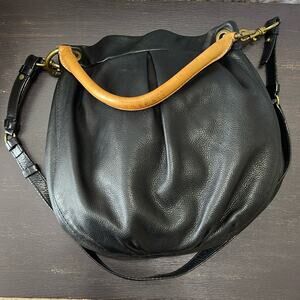 J. Crew Black Convertible Leather Crossbody/Hobo Handbag 11"x12"x2.5"